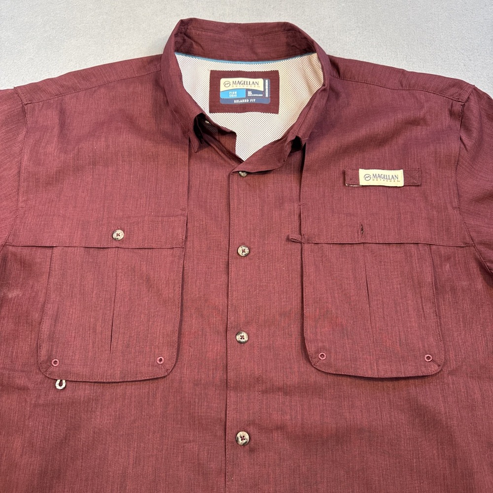 Magellan SHIRT Relaxed Fit Moisture Wicking Fish Gear L/S XL MAROON RUST